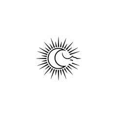 Celestial Emblem: Sun & Moon Minimalist Illustration on White