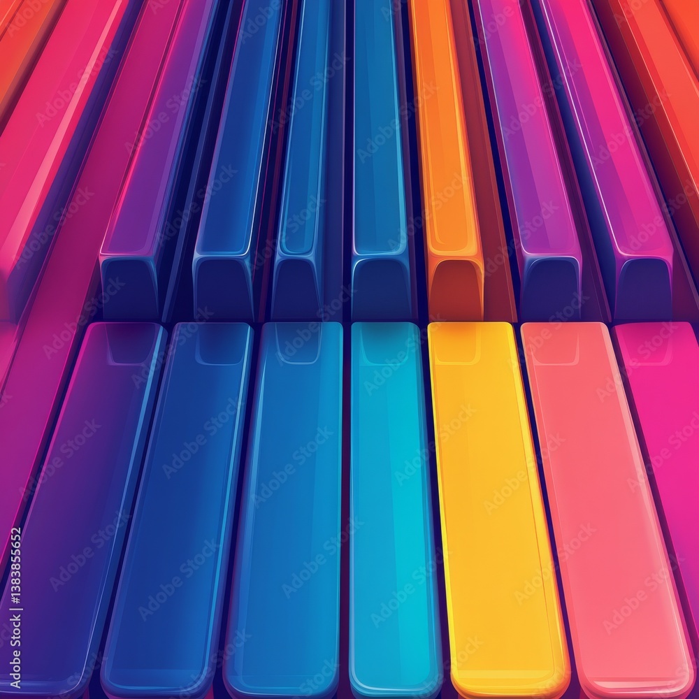 Poster Glossy Parallel Rectangles in Gradient Shades: Abstract Rendering of Depth, Light and Vibrant Color Spectrum