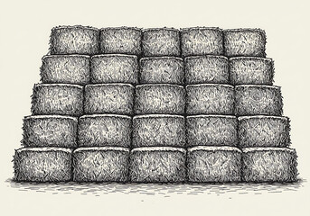 Fototapeta premium Hay bales stacked illustration farm harvest agriculture drawing art