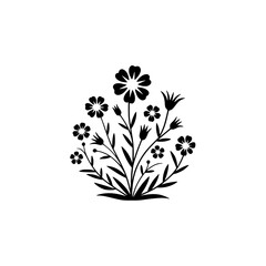 Minimalist Black Floral Silhouette on White Background