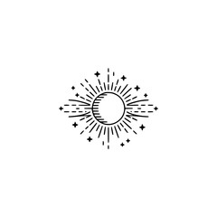 Obraz premium Celestial Sun and Moon Line Art Logo - Bohemian Minimalist Design