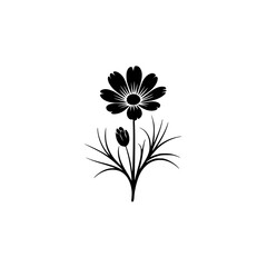 Minimalist Daisy Illustration, Black and White, Floral Design Element