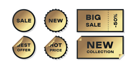 Set of golden discount badges and labels