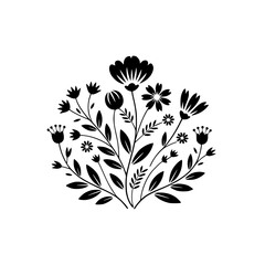 Elegant Floral Silhouette: Black and White Botanical Design
