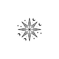 Minimalist Celestial Starburst Logo with Moon & Stars