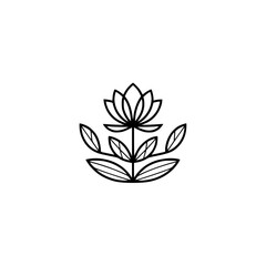 Minimalist Lotus Logo, Black Line Art, Elegant Floral Design on White Background