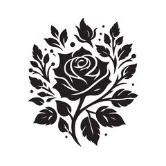 Vintage vector rose silhouette floral design