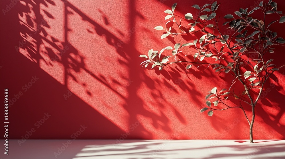 Aufkleber sunlight filters through a nearby window, casting intricate shadows of a leafy branch on a striking 