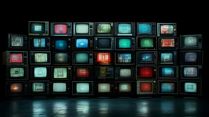 Wall Of Vintage Television Screens
