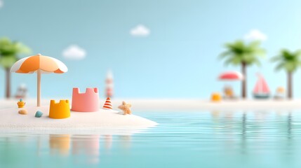 A colorful, whimsical miniature beach scene with vibrant details, perfect for evoking a sense of playful summer joy and carefree holiday spirit.