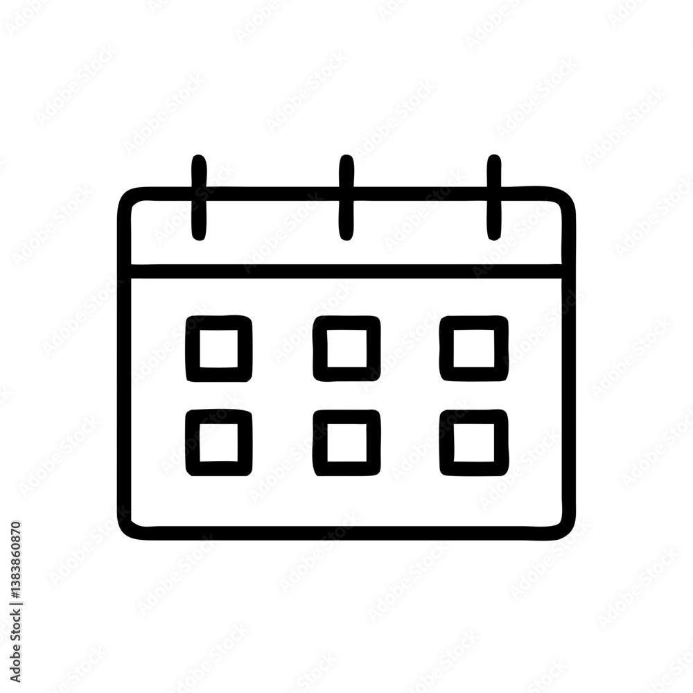Poster a simple bold line art calendar icon depicting organization and scheduling with clean black lines on