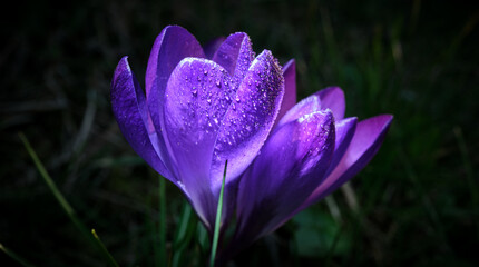 Colchicum autumnale violet with dew drops