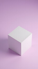 Fototapeta premium White cube floats on purple-pink gradient with optical effects highlighting geometric purity.