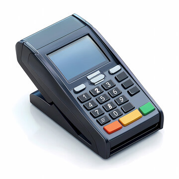 Illustration of a credit card reader with visible buttons and screen for payment processing