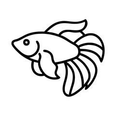 betta fish vector icon, simple black outline line icon of betta fish, aquarium fish vector line art icon