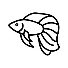 betta fish vector icon, simple black outline line icon of betta fish, aquarium fish vector line art icon