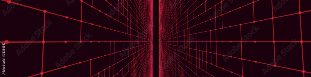 Poster futuristic colorful perspective grid. abstract wireframe with red grid on dark background. virtual l