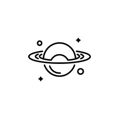 Minimalist Planet Icon with Stars: Black & White, Space Theme