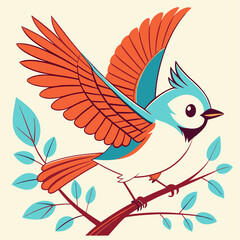 Ultramarine Flycatcher  cute blue bird perching on top mossy stick over far blur green background in shaded sun lighting, amazing nature