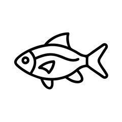 cherry barb fish vector icon, simple black outline line icon of cherry barb fish, aquarium fish vector line art icon