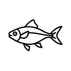 congo tetra fish vector icon, simple black outline line icon of congo tetra fish, aquarium fish vector line art icon