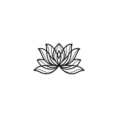 Minimalist Lotus Flower Line Art Logo on White Background