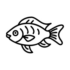 electric blue ram fish vector icon, simple black outline line icon of electric blue ram fish, aquarium fish vector line art icon