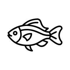 electric blue ram fish vector icon, simple black outline line icon of electric blue ram fish, aquarium fish vector line art icon