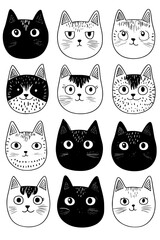 Fototapeta premium Collection of Cat face purses coloring book vector designs, Cat face purses vector image