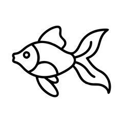 goldfish vector icon, simple black outline line icon of goldfish, aquarium fish vector line art icon