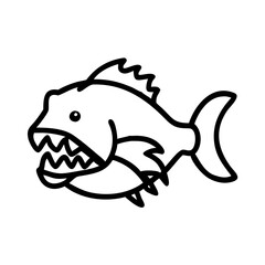 green terror fish vector icon, simple black outline line icon of green terror fish, aquarium fish vector line art icon