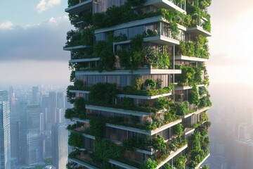 This photo showcases a remarkable highrise building characterized by its towering height and numerous windows Designing a green building using cloudbased VR technology .