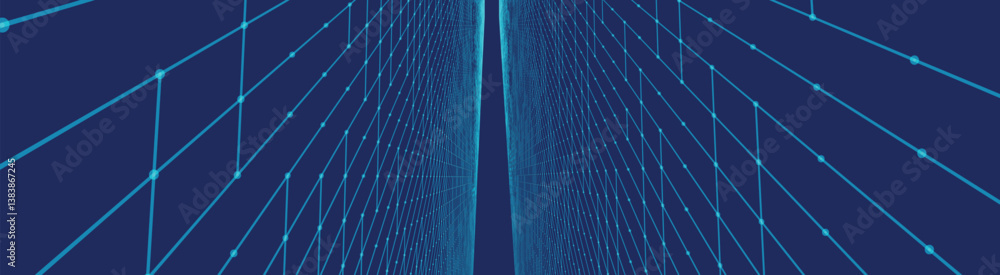 Aufkleber futuristic colorful perspective grid. abstract wireframe with blue grid on light background. virtual