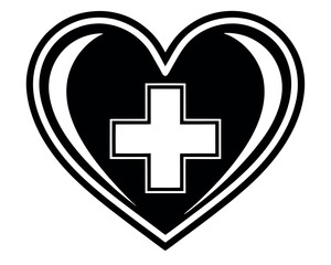 Obraz premium Black Heart with White Plus Sign: Medical and Healthcare Symbol