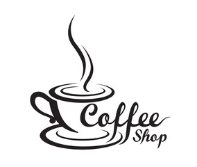 Creative Black and White Coffee Mug Logo Typography Simple Coffee Shop Vector Text Idea Design Icon Symbol Illustration