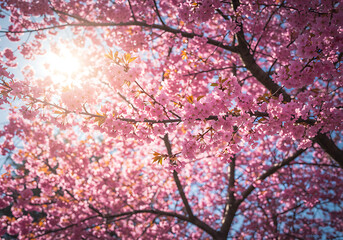 Obraz premium Beautiful cherry blossom tree pink flowers spring season nature photo