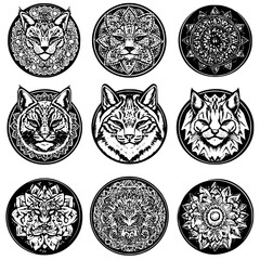 Collection of Lynxes mandala vector design, Lynxes vector image