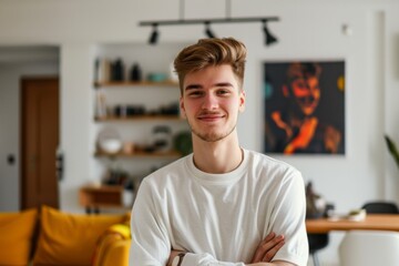Fototapeta premium Portrait of a young Caucasian man in a modern home