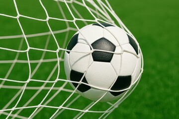 Soccer Ball Hitting the Goal Net with Green Grass Background