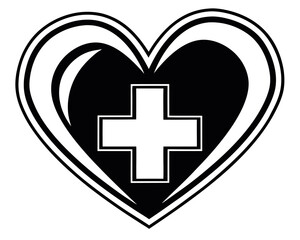 Obraz premium Black Heart with White Plus Sign: Medical and Healthcare Symbol