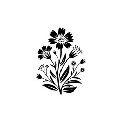 Elegant Black Floral Silhouette on White, Minimalist Design