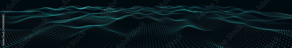 Poster abstract colorful digital particle wave. futuristic dot wave. technological background. colorful mus