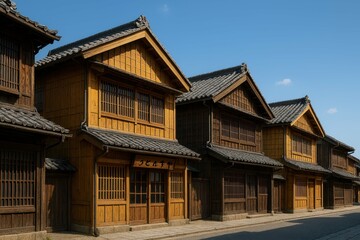 Traditional Japanese Street Scene With Charming Wooden Houses