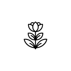 Minimalist Floral Line Art: Simple Black Flower Icon on White Background