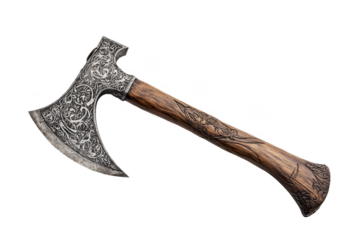 Fantasy Battle Axe With Intricate Engraved Blade And Wooden Handle Transparent Background