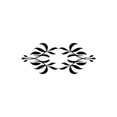 Symmetrical Black Leaf Motif on White, Decorative Design Element