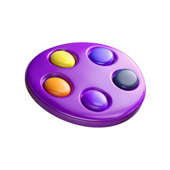 Shiny Purple 3D Artist's Palette with Colorful Paint Dabs - Creative Art and Design Tools Icon for Graphic and Digital Media