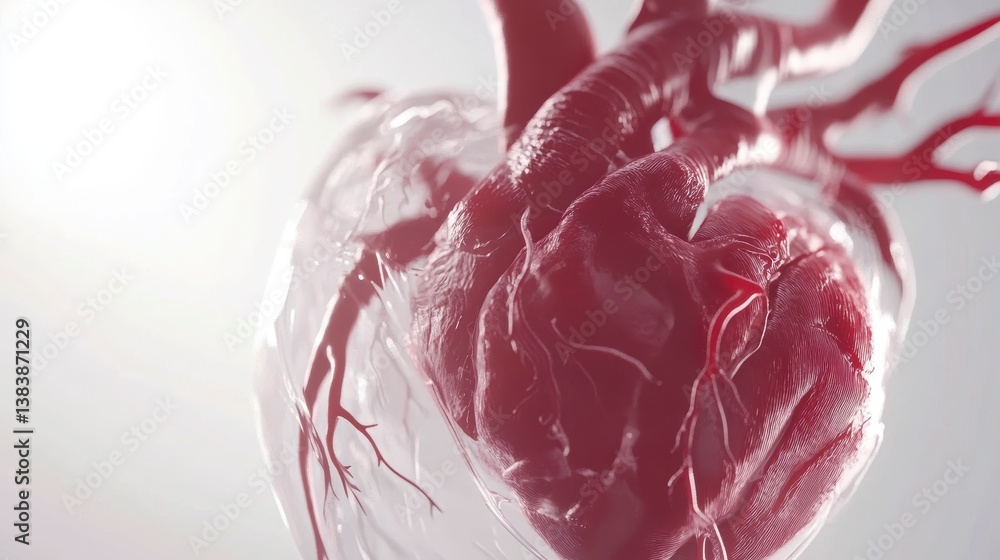 Aufkleber detailed 3d render of a human heart within a translucent casing, showcasing its intricate structure 