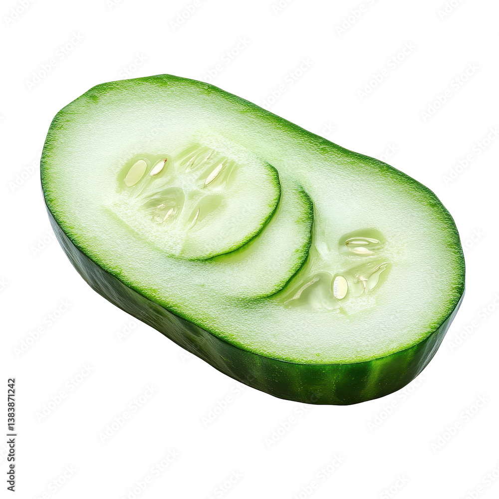 Poster fresh cucumber slices showcasing vibrant green color and smooth texture isolated on white background