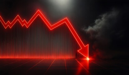 Glowing Red Stock Market Crash Graph with Smoke and Dramatic Lighting